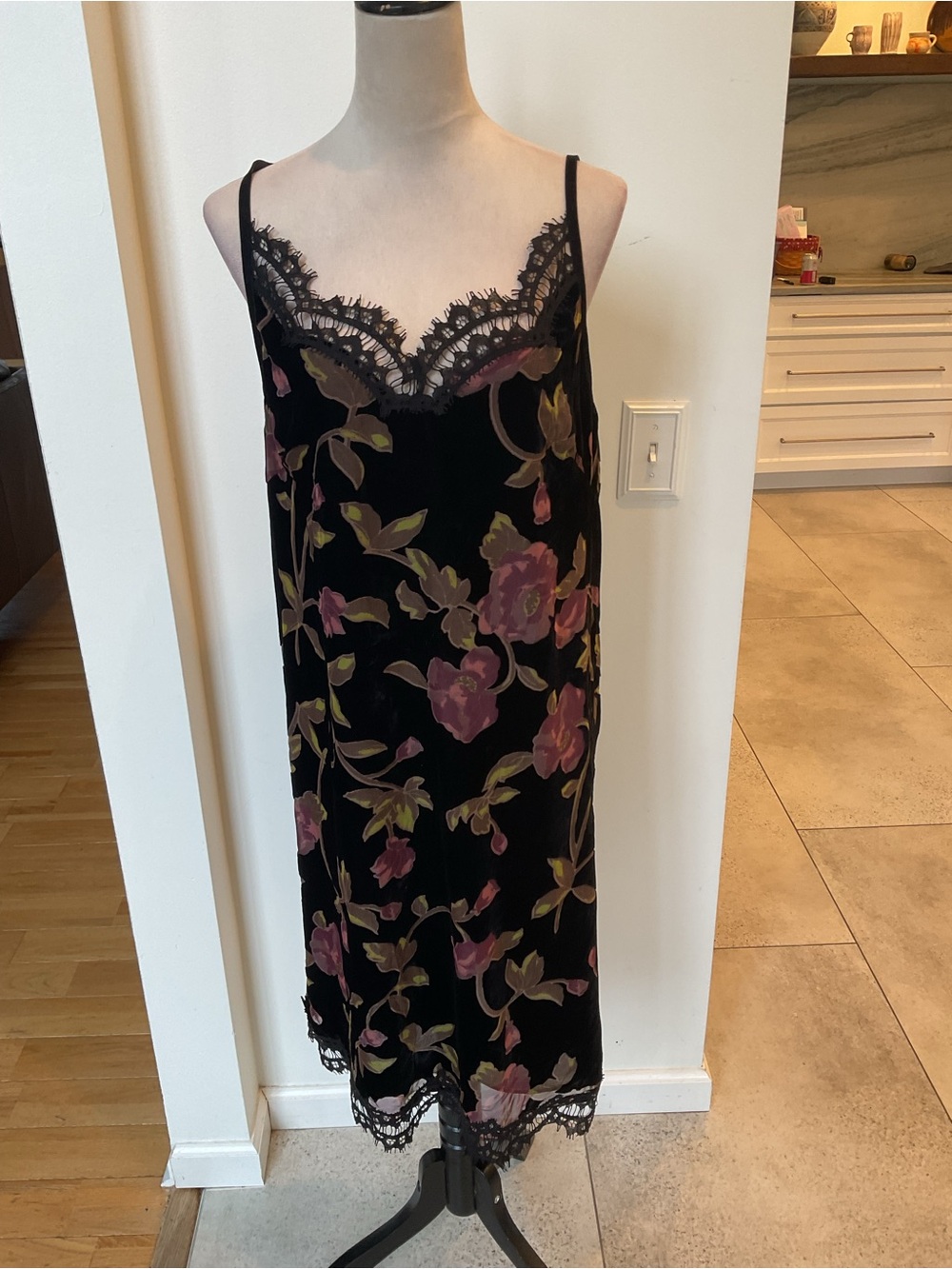 Max Studio Black Slip Dress with Pink Floral Print
